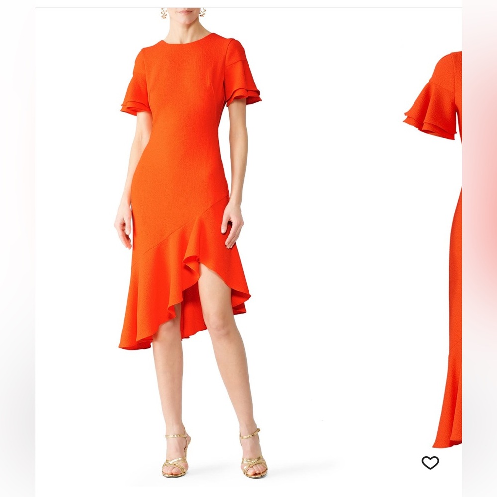 Black Halo Orange Asymmetrical Midi dress